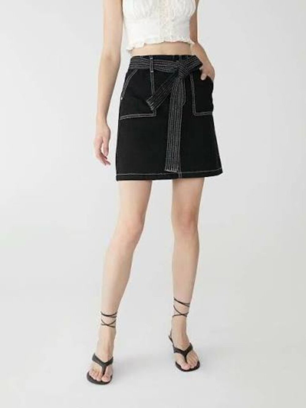Sandro Paris Black Denim Mini Skirt Women's Size 1 U.S. 4 High Rise Minimalist
